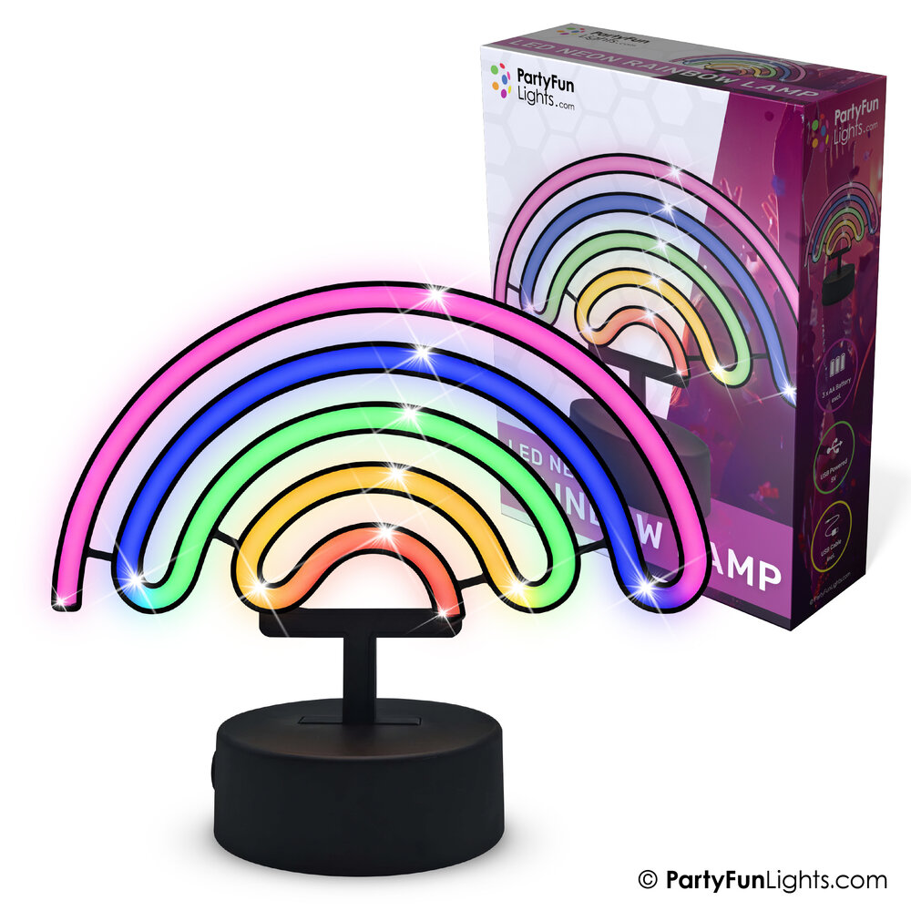 PartyFunLights Mehrfarbige LED-Neon-Regenbogenlampe mit Batterie- oder USB-Betrieb