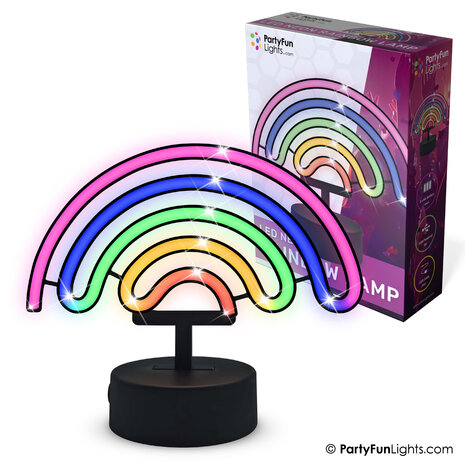 PartyFunLights Meerkleurige LED-neonregenbooglamp op batterijen of USB.