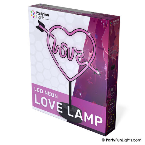 PartyFunLights Pink LED Neon Love Lamp on Battery or USB
