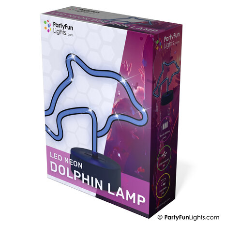 PartyFunLights Blauwe LED-neon dolfijnlamp op batterijen of USB.