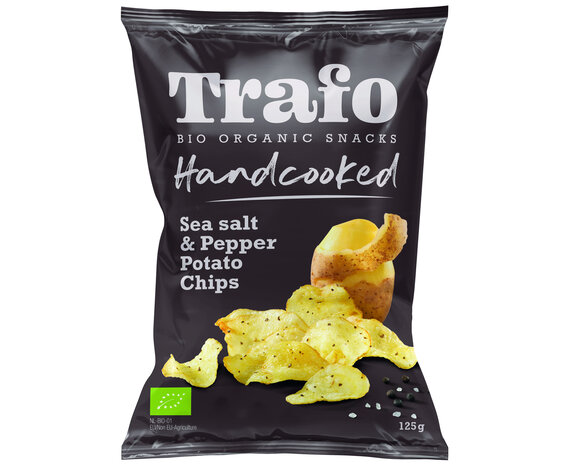 Bio-organic handcooked chips salt bl.pepper zwart 125gr