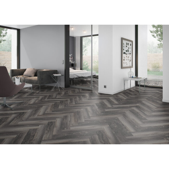 Yarenza. Lux Tenebrae Visgraat Charred Black Oak Plak PVC