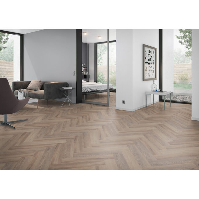 Yarenza. Lux Tenebrae Visgraat Dark Oak Plak PVC