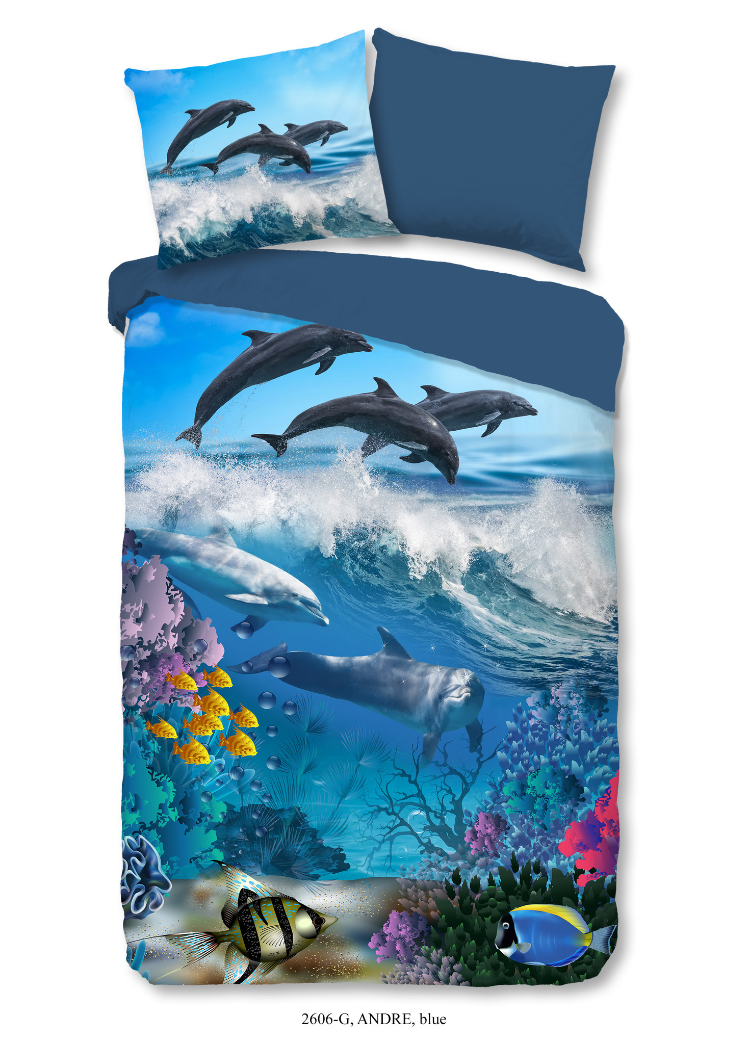 Kinderdekbedovertrek Dolfijnen 140x220 kids nr.2606 blauw