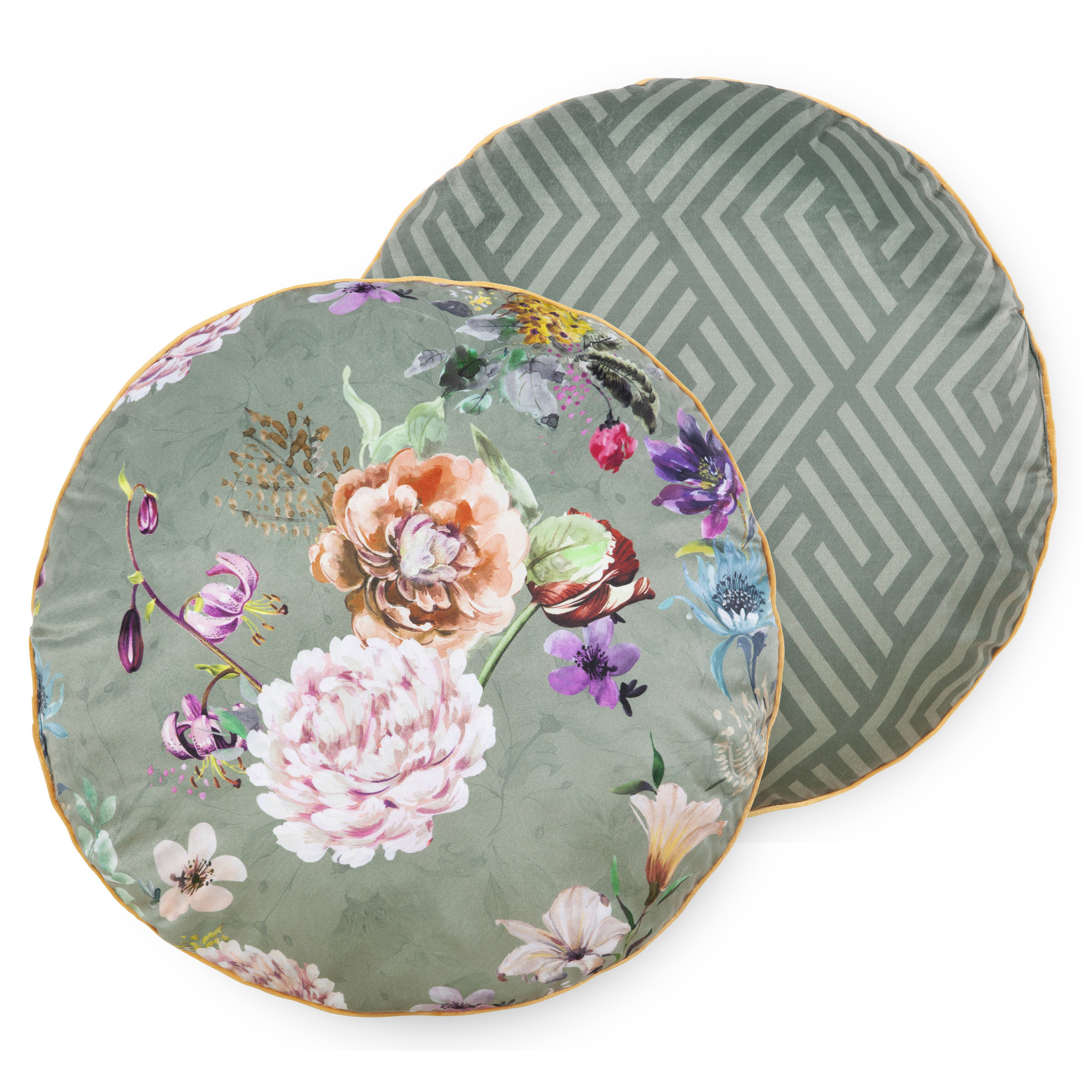 Rond sierkussen 55cm diameter polyester nr.20017 olijf