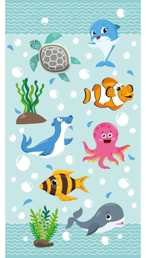 Strandlaken 75x150 poly velours kids nr.6781 aq