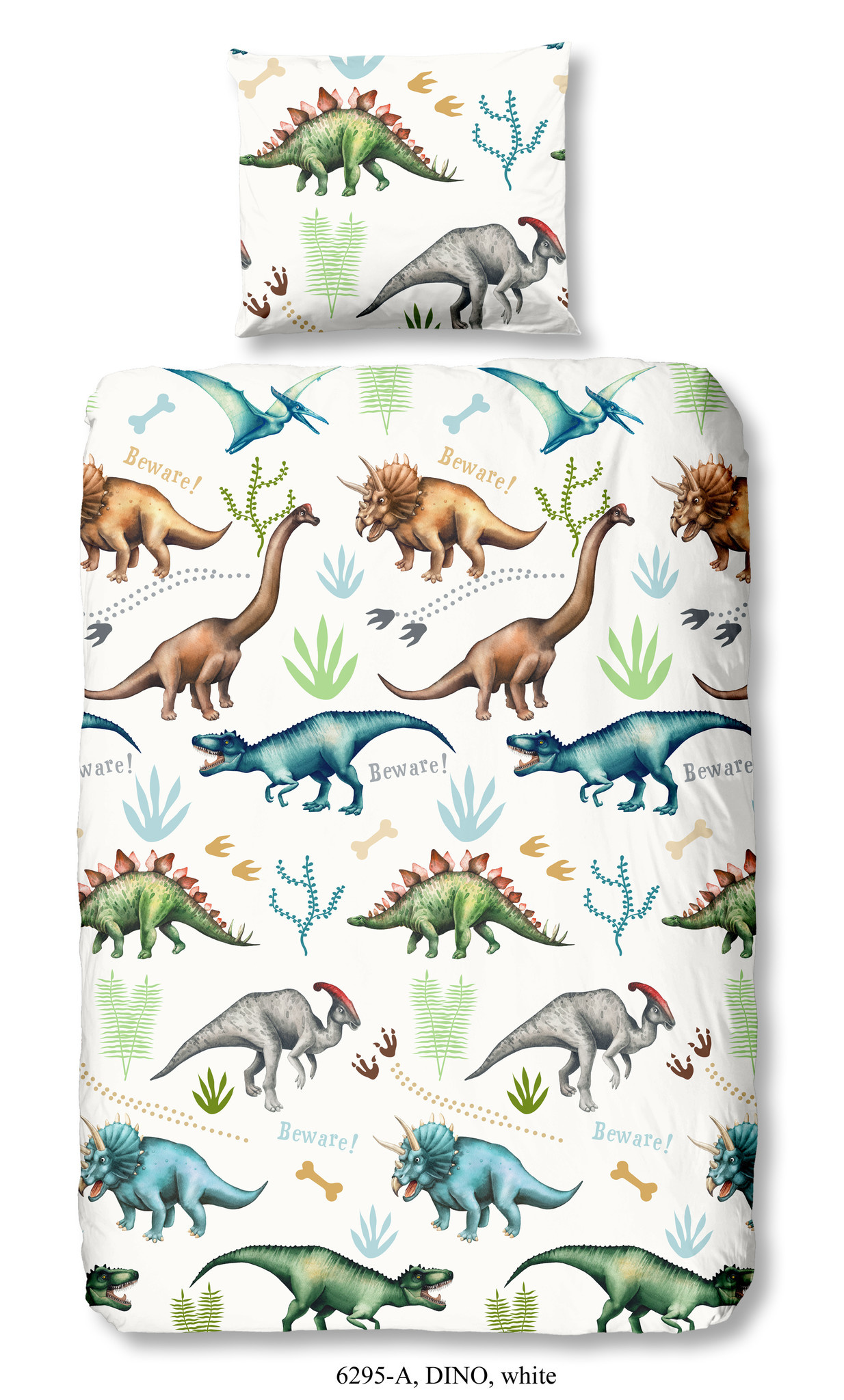 Kinderdekbedovertrek Dino 140x220 kids nr.6295 wit