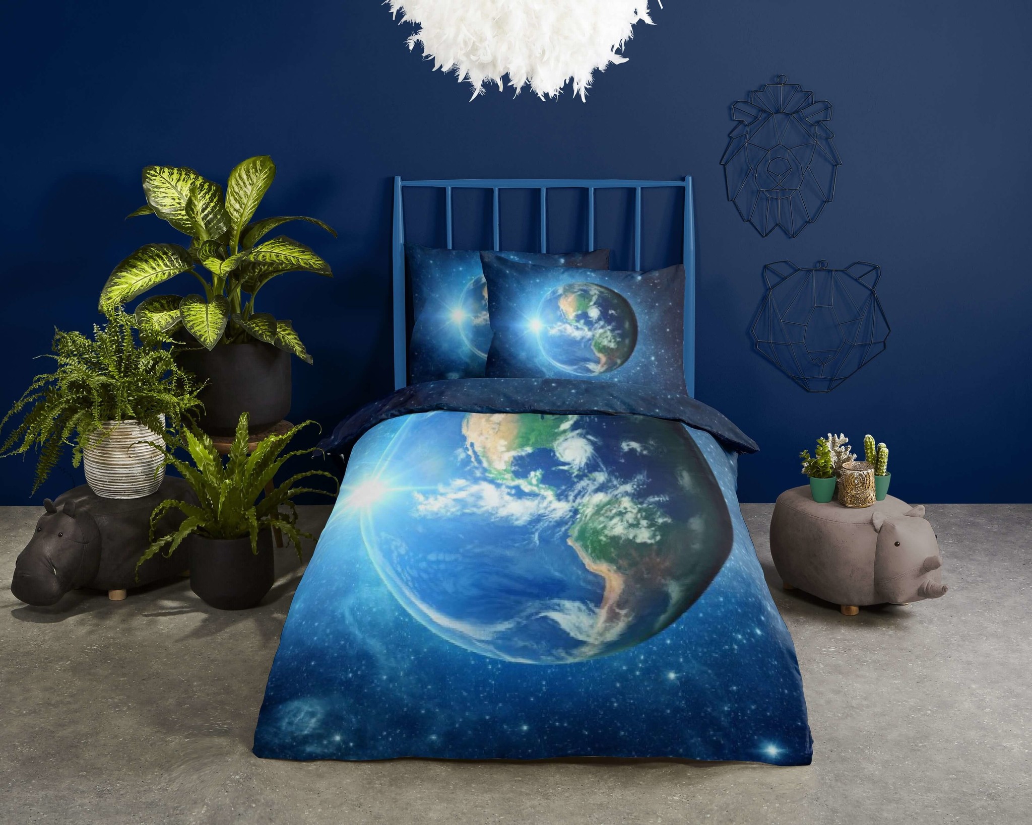 Kinderdekbedovertrek Earth 140x220 kids nr.2512 blauw