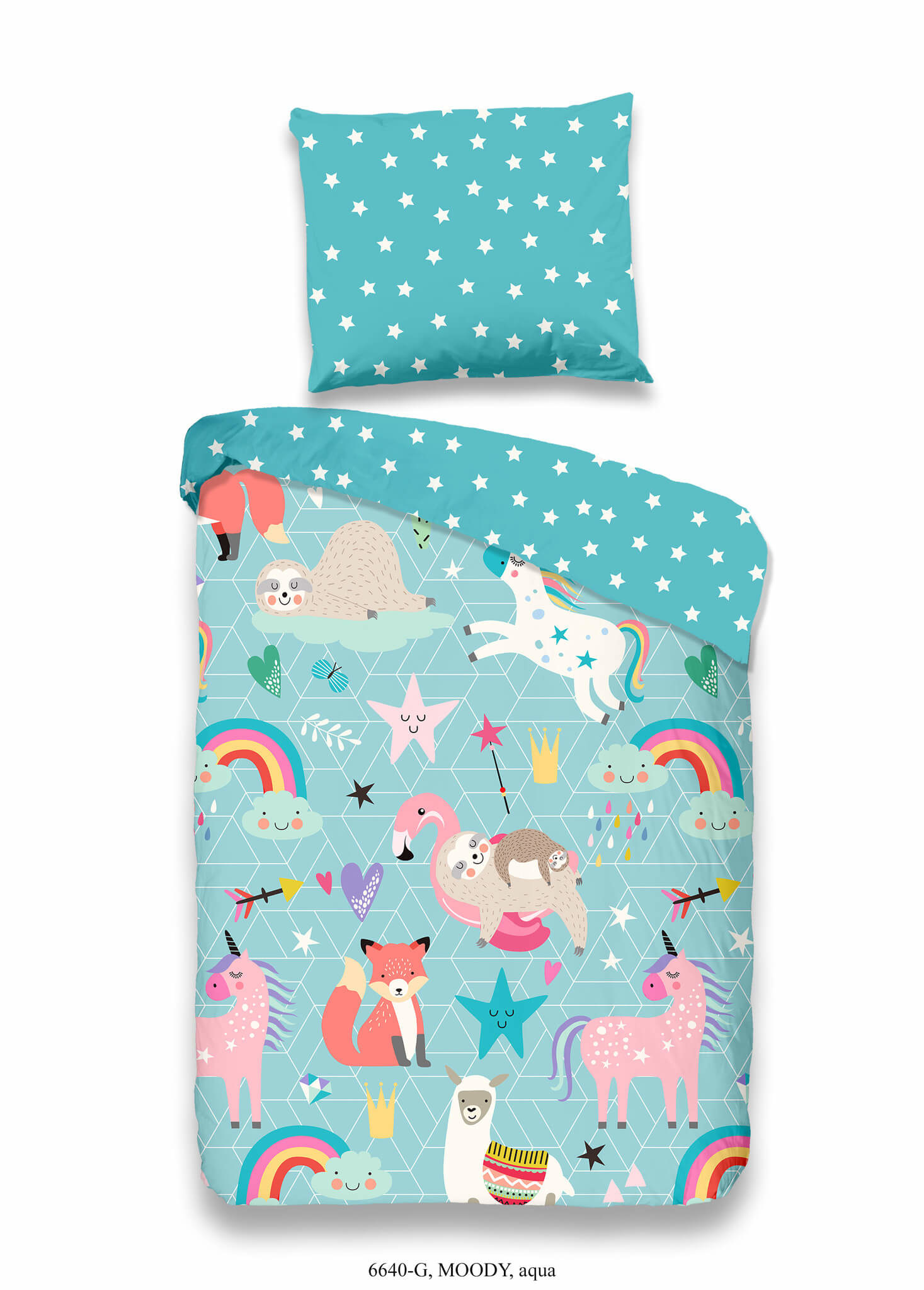 Kinderdekbedovertrek Moody 120x150 kids no.6640 aqua
