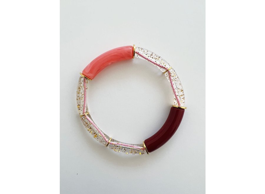 By Melo - Glitter armband tube bordeaux/  roze 15 cm