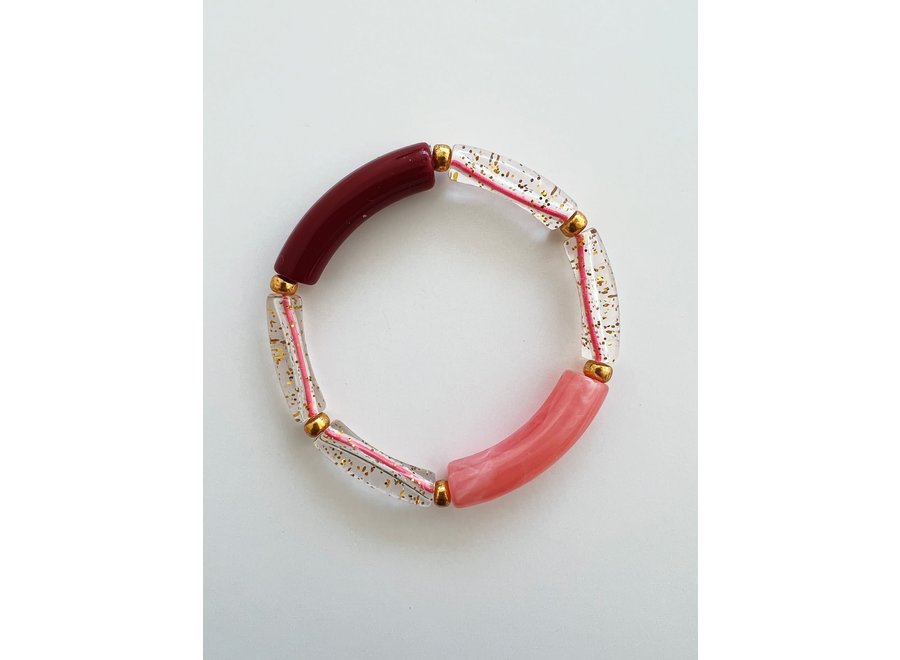 Glitter armband tube bordeaux/  roze 14 cm