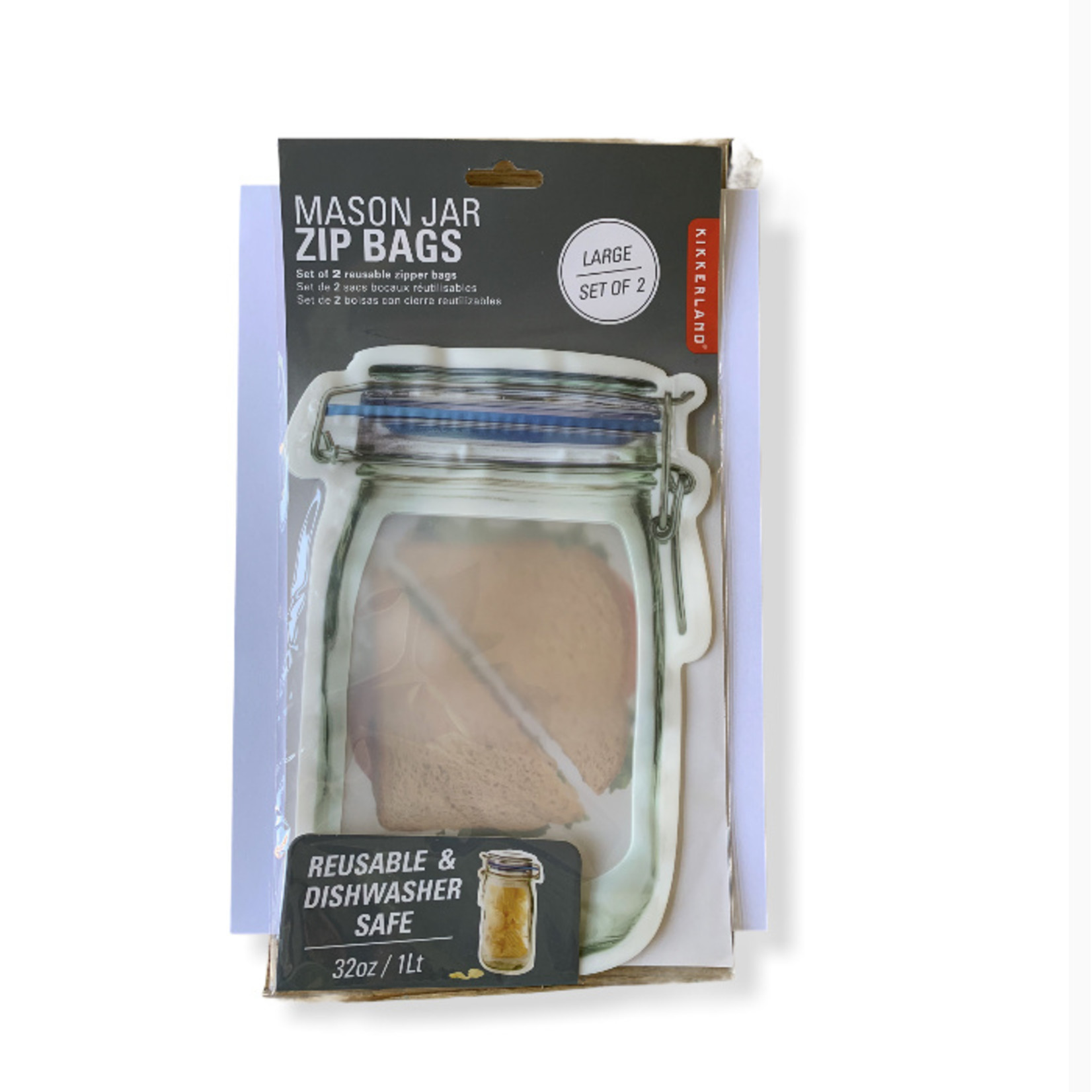 Kikkerland Mason Jar Zipper Bags - Large