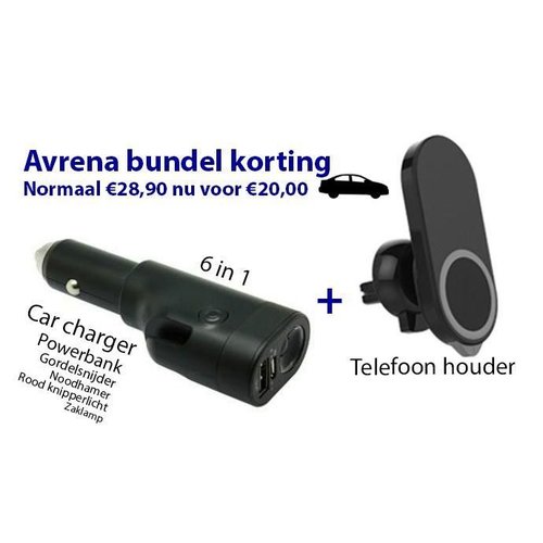 Avrena Avrena Autolader en telefoonhouder bundelkorting Avrena Avrena Autolader en telefoonhouder bundelkorting