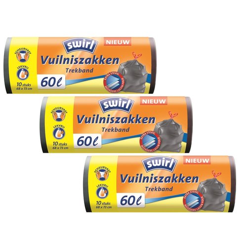 Swirl Swirl vuilniszakken met trekband - 60 Liter - 3 rollen * Gratis verzending * Swirl Swirl vuilniszakken met trekband - 60 Liter - 3 rollen * Gratis verzending *