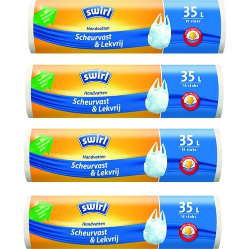Swirl Swirl Scheurvast & Lekvrij met Handvatten -35 Liter - 4 Rollen * Gratis verzending * Swirl Swirl Scheurvast & Lekvrij met Handvatten -35 Liter - 4 Rollen * Gratis verzending *