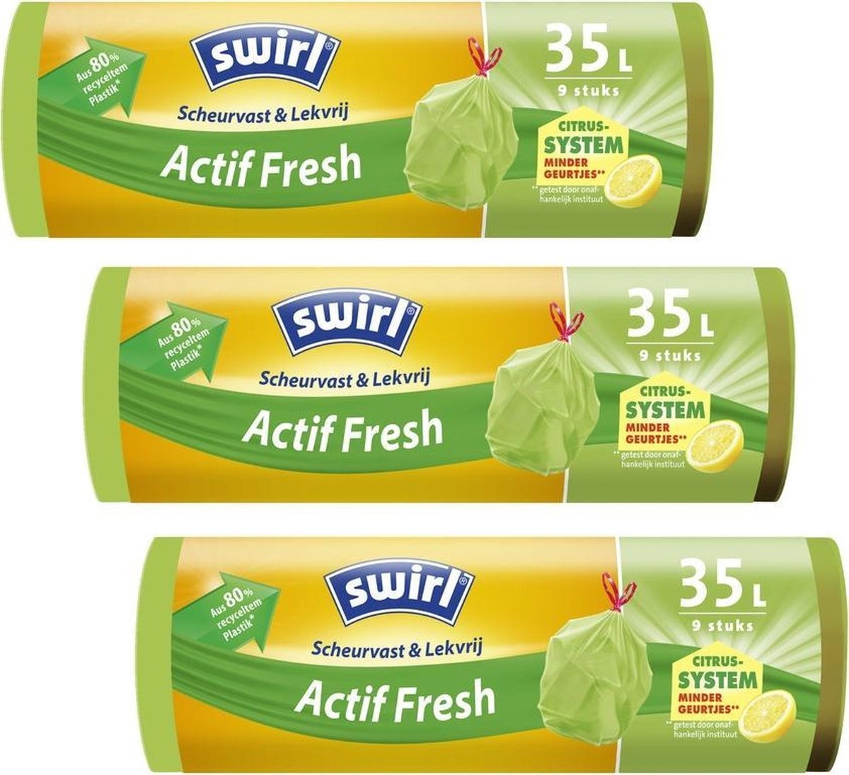 Swirl Actif Fresh - met 35L - Multipack 3 rollen van 9 vuilniszakken = 27 vuilniszakken - Mega Buyer