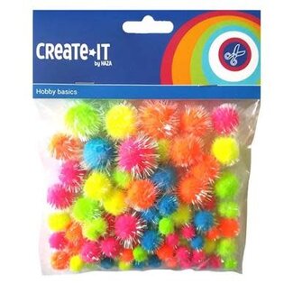 Create-it CREATE-IT POMPOMS GLITTER NEON MIX 75 STUKS