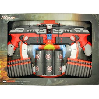 AirBlast Airblast Dual 219 - Softbullet Set -  Targetbord - 2 x Pistool - Foam Target Cans - 22 cm - Inclusief 40 foam pijltjes