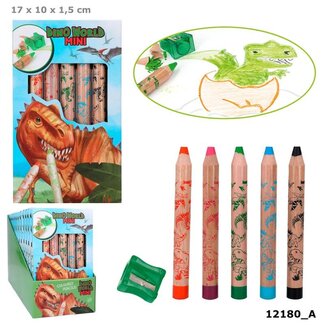Dinoworld Dino World mini dino kleurpotloden & puntenslijper