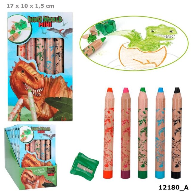 Dinoworld Dino World mini dino kleurpotloden & puntenslijper
