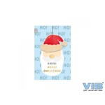 VIB WENSKAART MET HOUTEN HANGER KERSTMUTS 'WE WISH YOU A MERRY CHRISTMAS' BLAUW