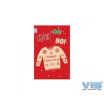 VIB WENSKAART MET HOUTEN HANGER KERSTTRUI 'HAPPY CHRISTMAS' ROOD