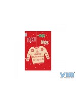 VIB WENSKAART MET HOUTEN HANGER KERSTTRUI 'HAPPY CHRISTMAS' ROOD