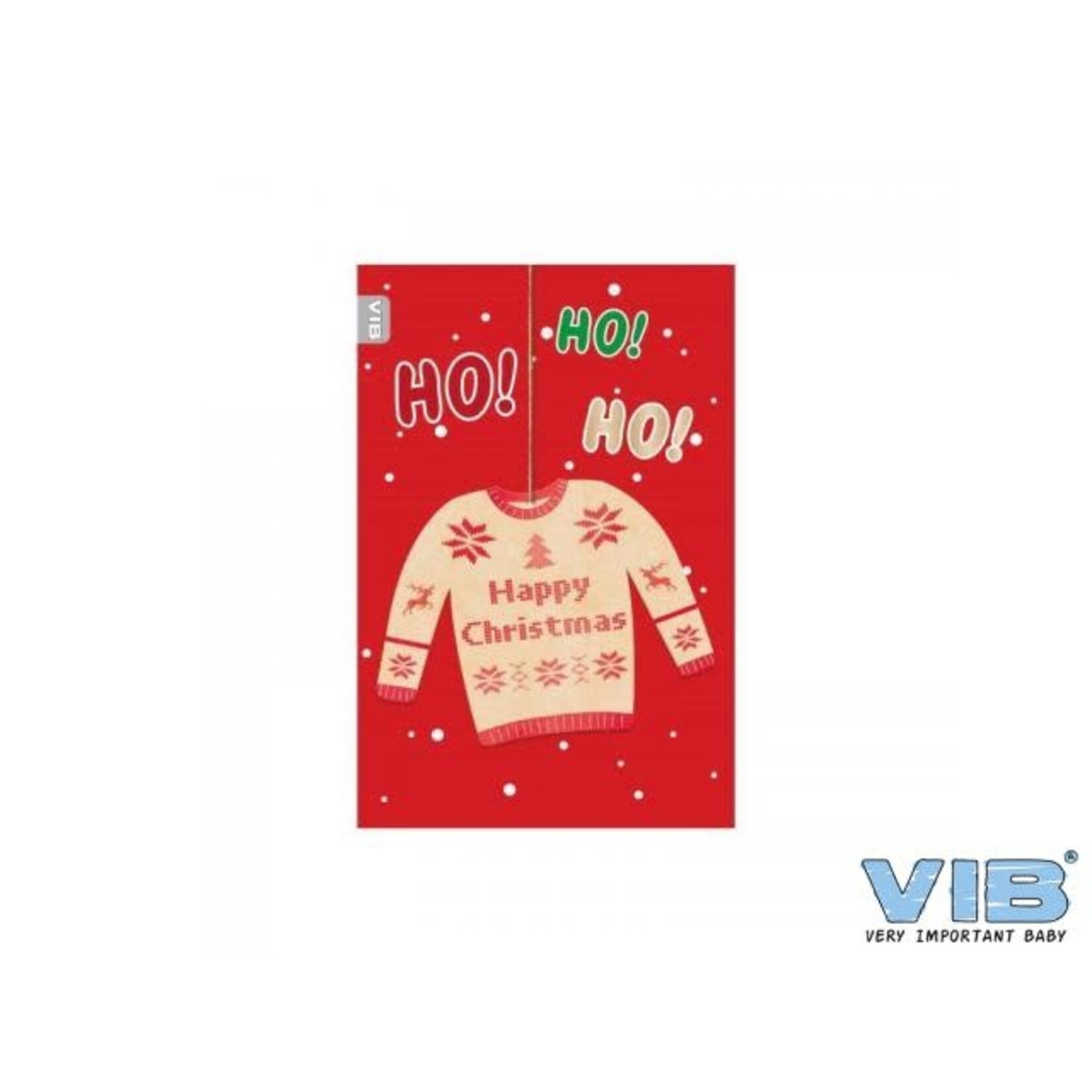VIB WENSKAART MET HOUTEN HANGER KERSTTRUI 'HAPPY CHRISTMAS' ROOD