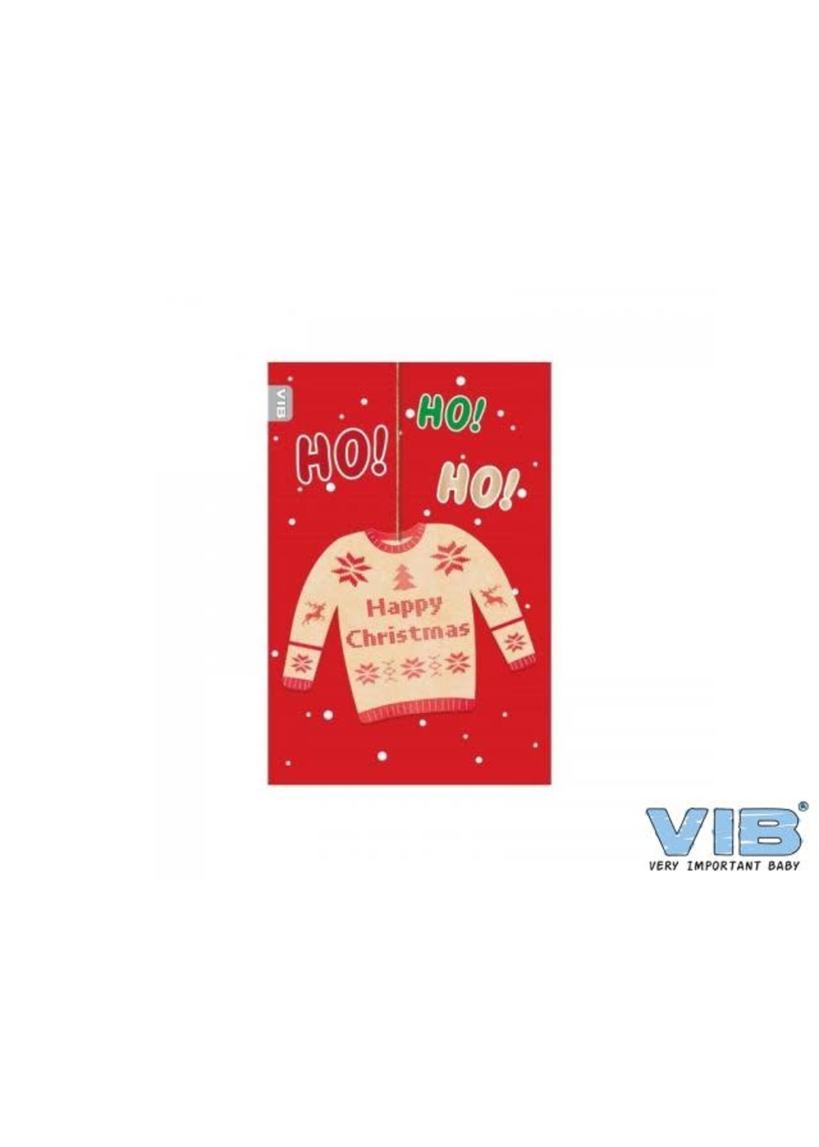 VIB WENSKAART MET HOUTEN HANGER KERSTTRUI 'HAPPY CHRISTMAS' ROOD