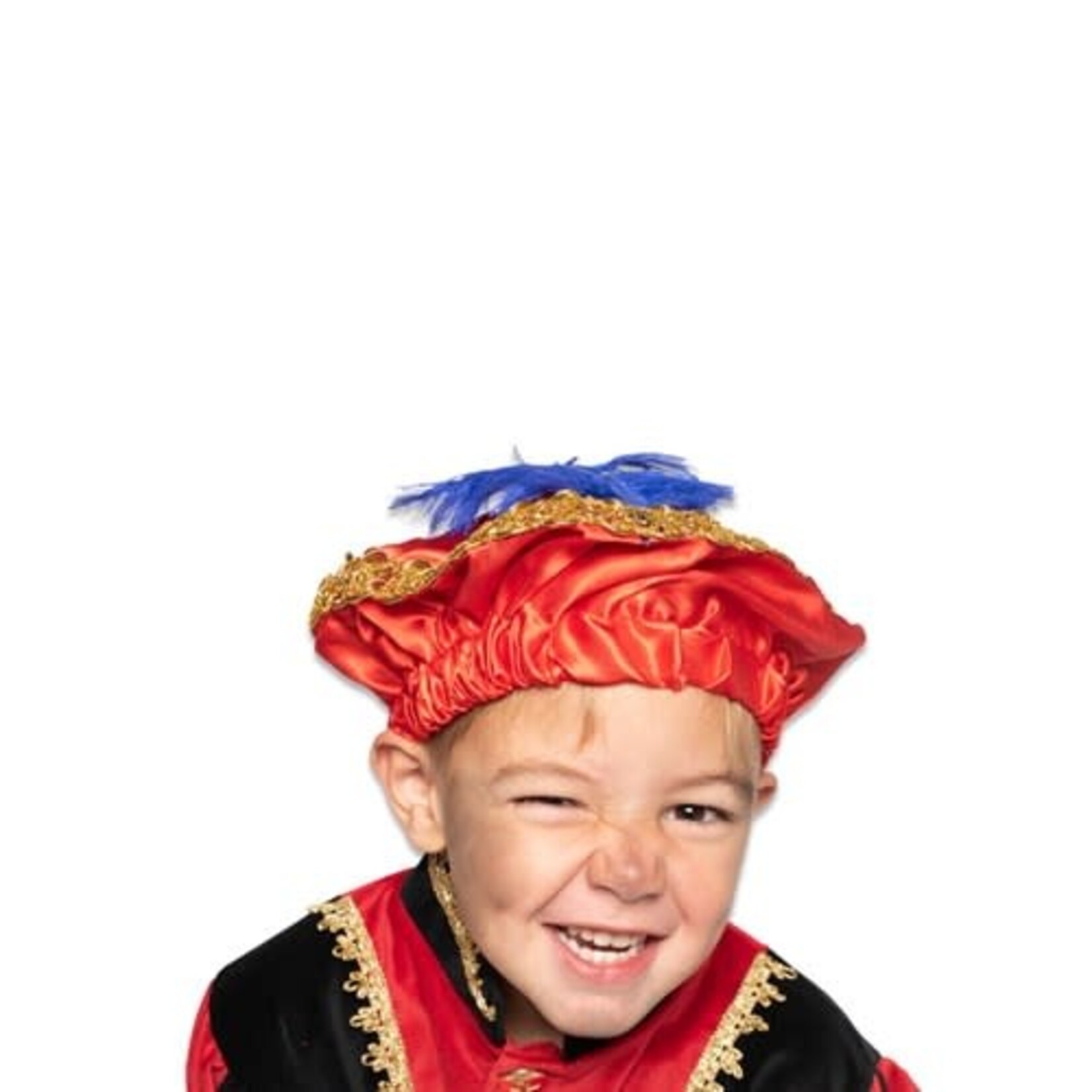 Boland Pietbaret satijn met veer rood
