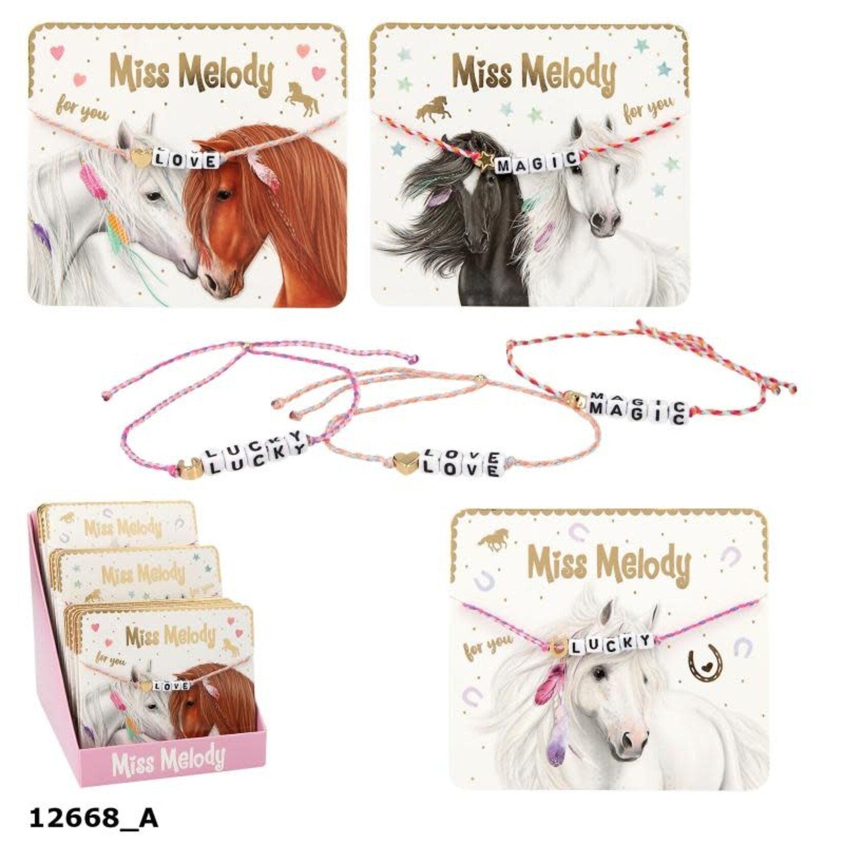 Miss Melody Miss Melody armband textiel met statement (per stuk)