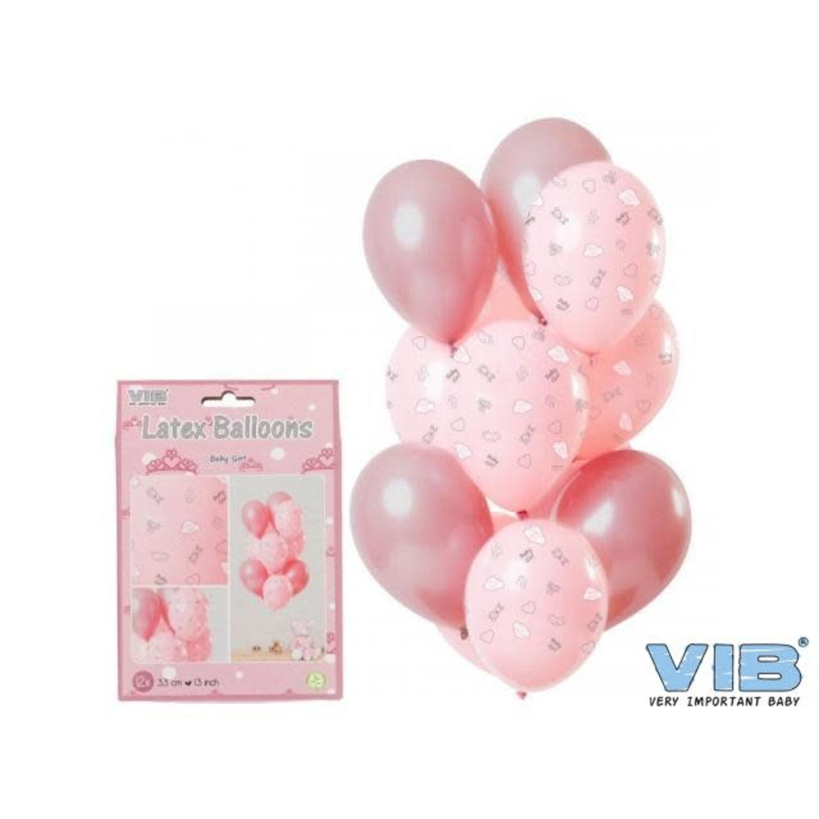 VIB VIB LATEX BALLOONS BABY GIRL PINK 33CM/13INCH (12PCS)