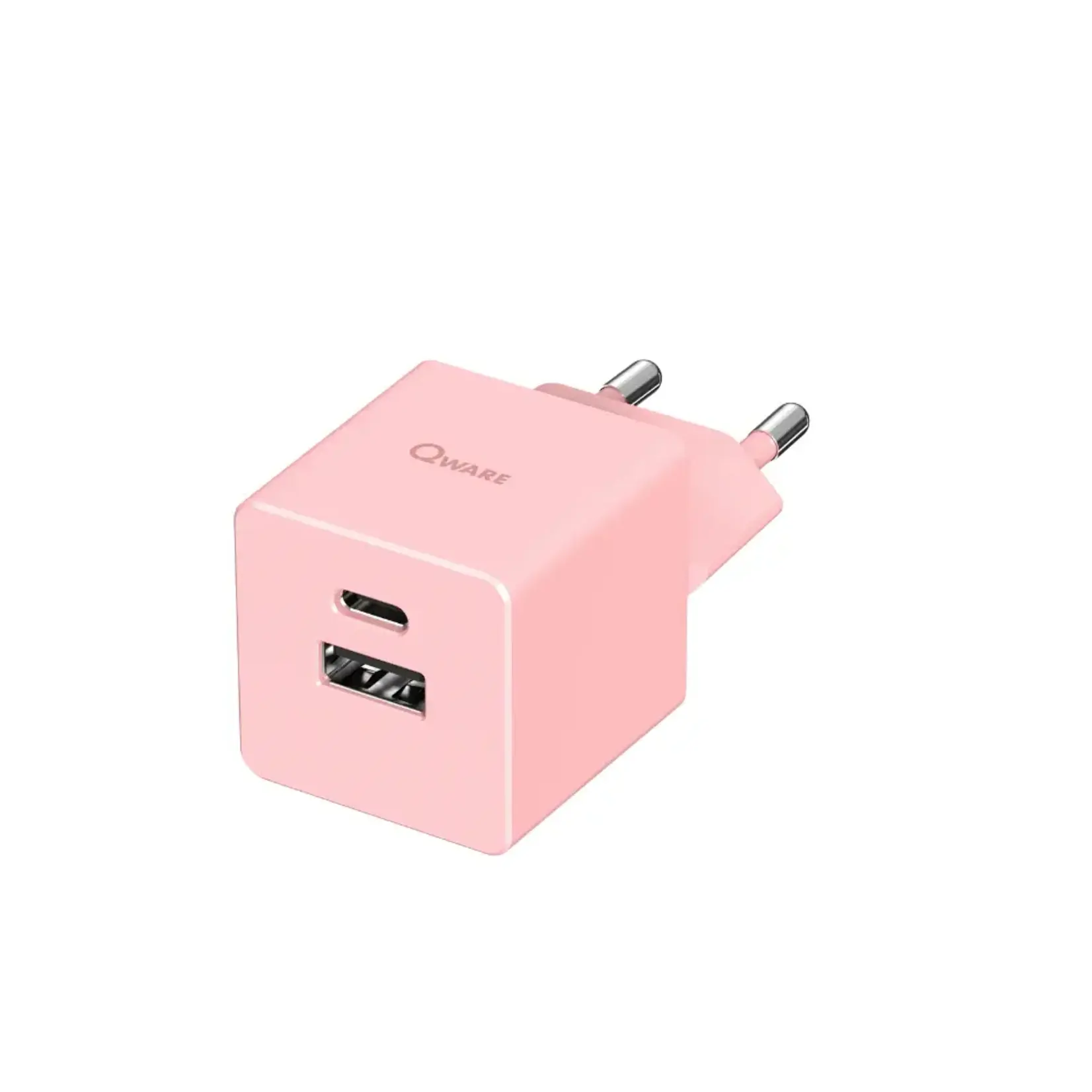 Qware Qware Mini Dual Charger (USB-C/A) with PowerDelivery - Pink