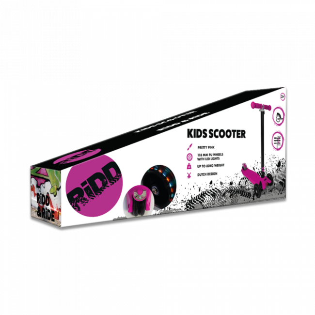 Ridd RiDD Kids Scooter - - Vanaf 3 jaar - 2 Achterwielen met LED verlichting - step kinderen roze
