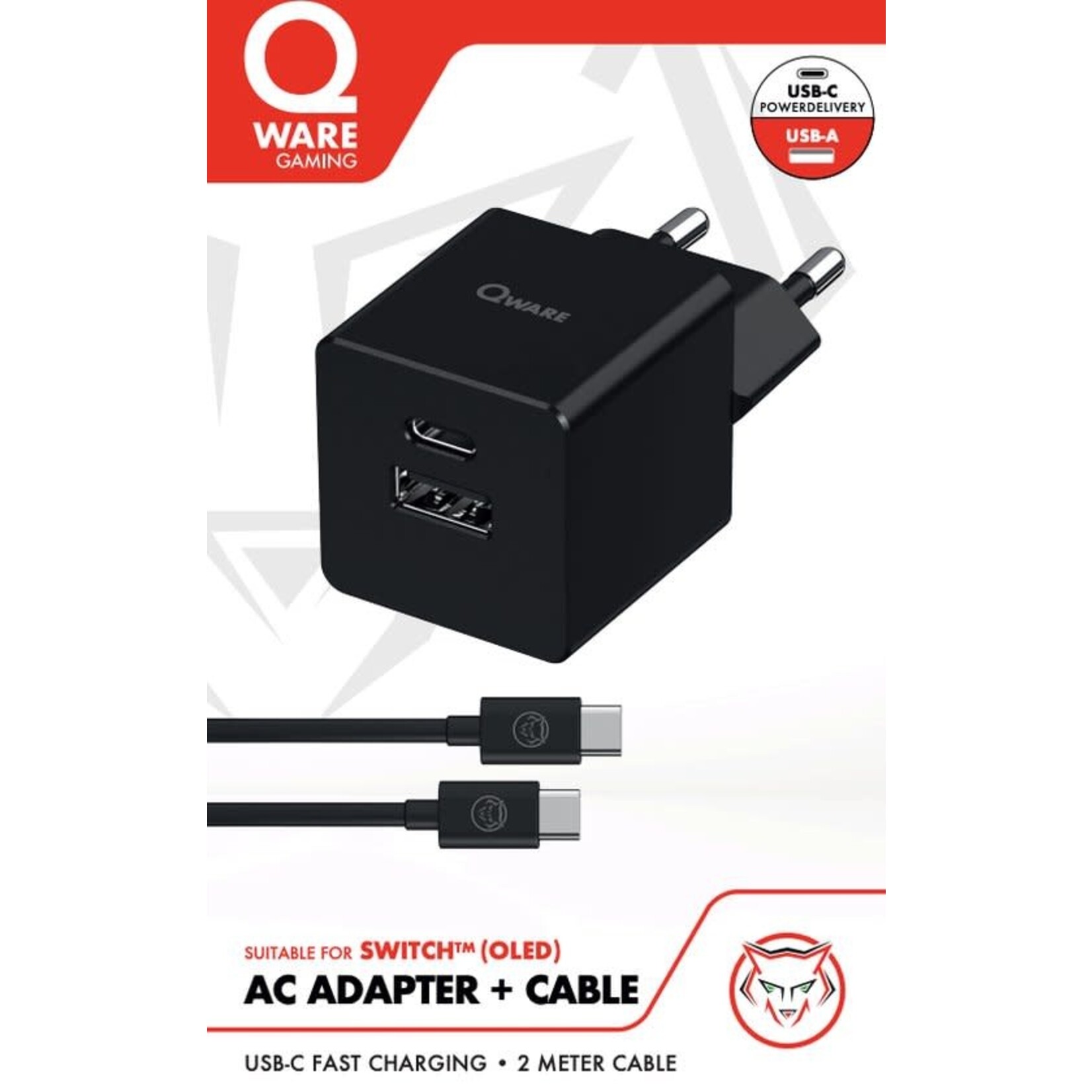 Qware Qware Gaming Power Adapter USB-C USB-A + kabel