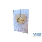 VIB WENSKAART MET HOUTEN HANGER HART 'OMA' WIT-MINT-GOUD