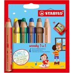 Stabilo Stabilo: Kleurpotlood "Woody 3 in 1" XXL, set van 6 stuks + slijper