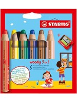 Stabilo Stabilo: Kleurpotlood "Woody 3 in 1" XXL, set van 6 stuks + slijper