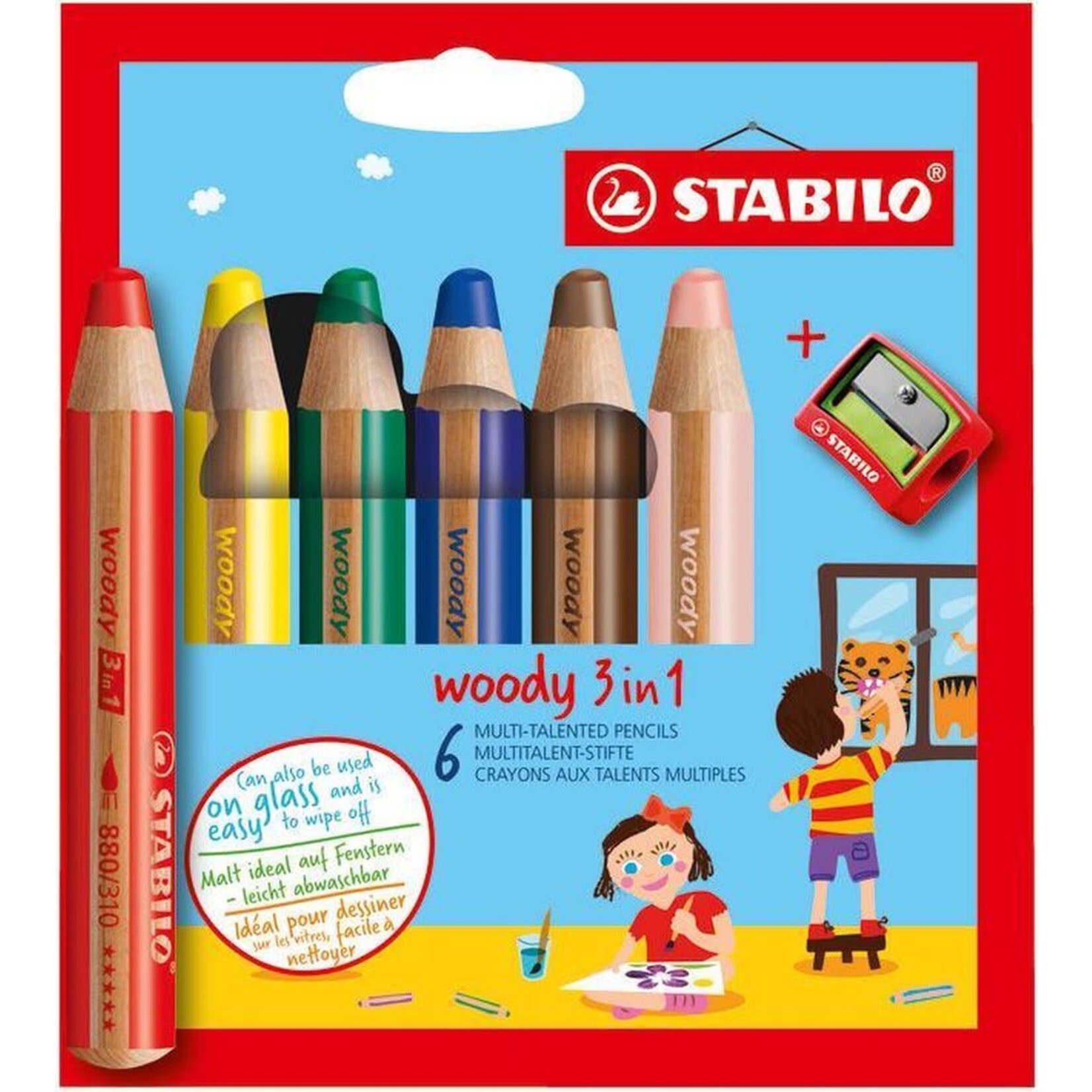 Stabilo Stabilo: Kleurpotlood "Woody 3 in 1" XXL, set van 6 stuks + slijper