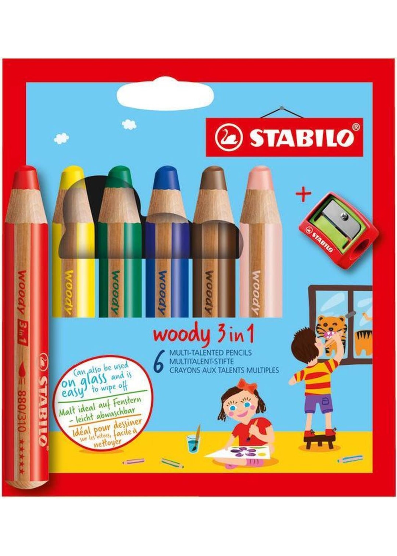 Stabilo Stabilo: Kleurpotlood "Woody 3 in 1" XXL, set van 6 stuks + slijper