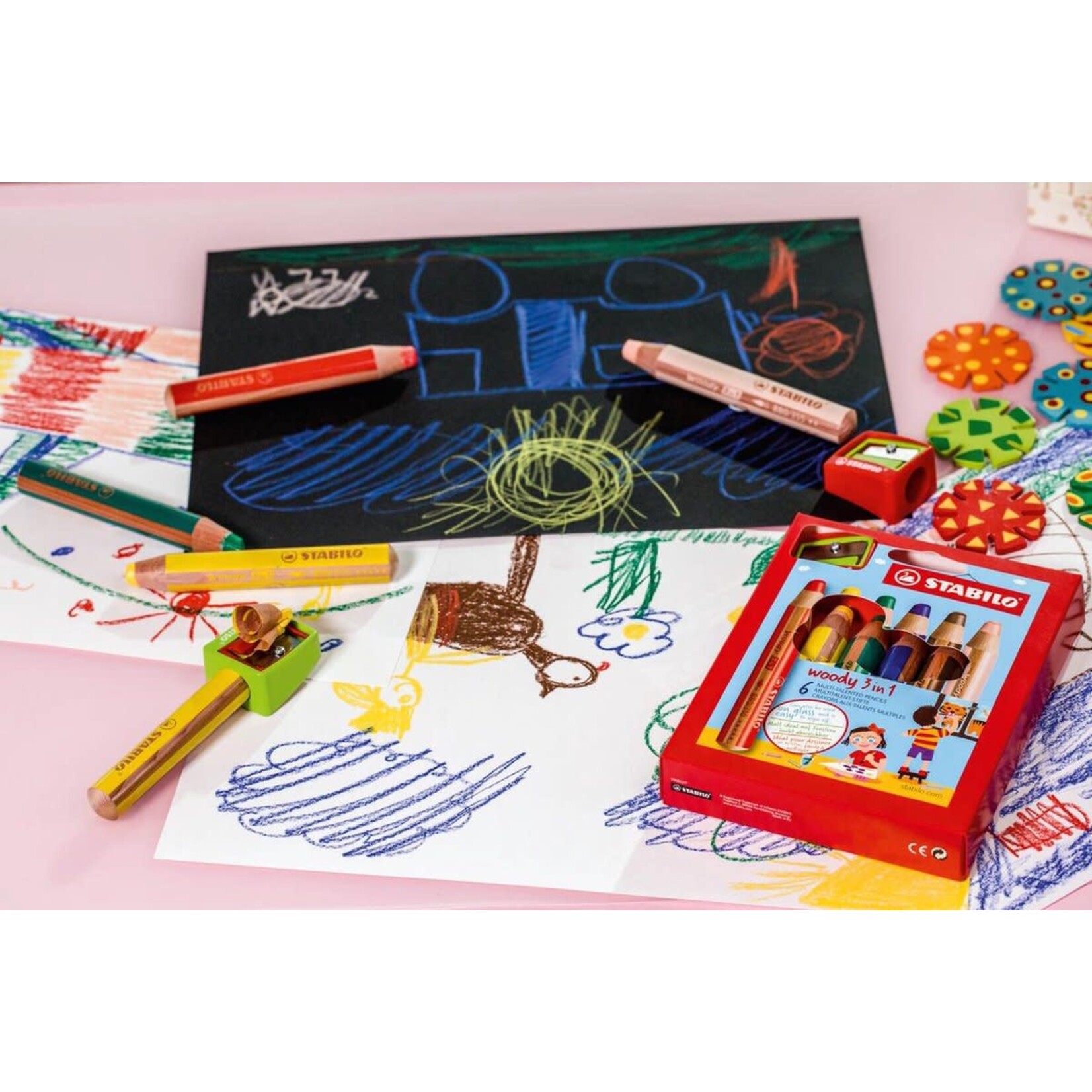 Stabilo Stabilo: Kleurpotlood "Woody 3 in 1" XXL, set van 6 stuks + slijper