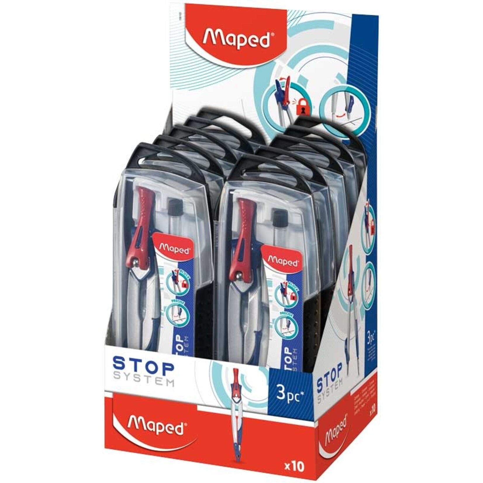 Maped Maped: Passer "Stop System" 3-delig, 2mm mine, benen uit metaal (per stuk)