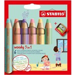 Stabilo Stabilo: Potlood "Woody 3 in 1" set van 6 stuks + slijper - Pastel
