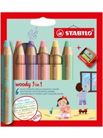 Stabilo Stabilo: Potlood "Woody 3 in 1" set van 6 stuks + slijper - Pastel