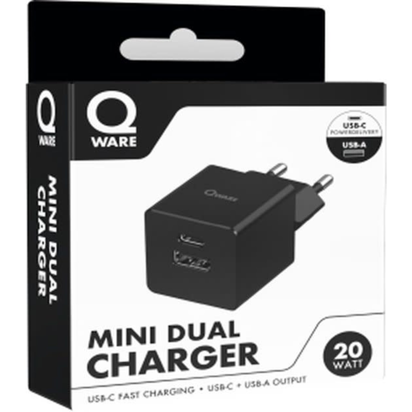 Qware Qware Mini Dual Charger (USB-C/A) with PowerDelivery - Black