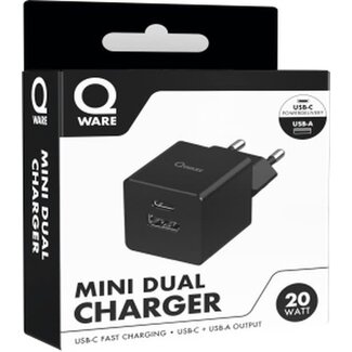 Qware Qware Mini Dual Charger (USB-C/A) with PowerDelivery - Black