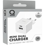 Qware Qware Mini Dual Charger (USB-C/A) with PowerDelivery - White