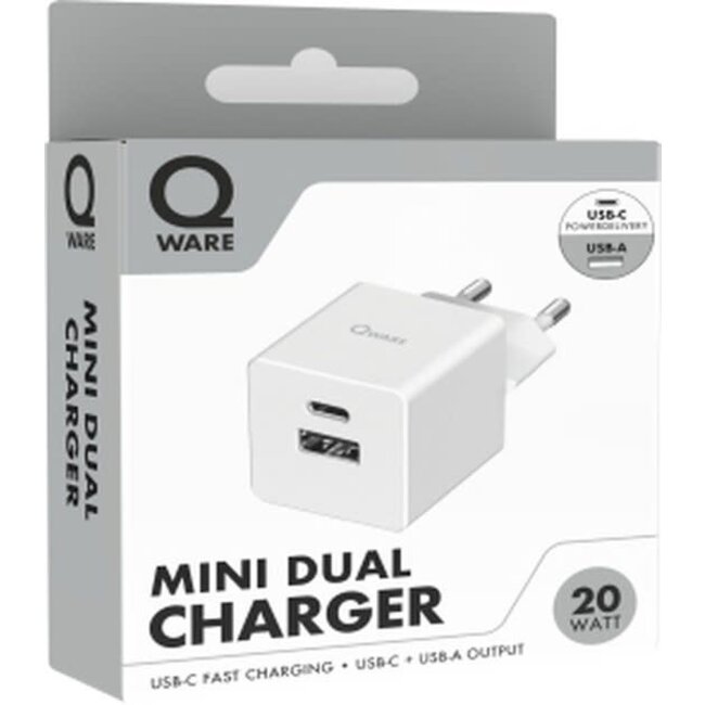 Qware Qware Mini Dual Charger (USB-C/A) with PowerDelivery - White