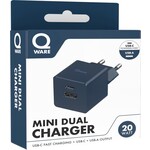 Qware Qware Mini Dual Charger (USB-C/A) with PowerDelivery - Blue