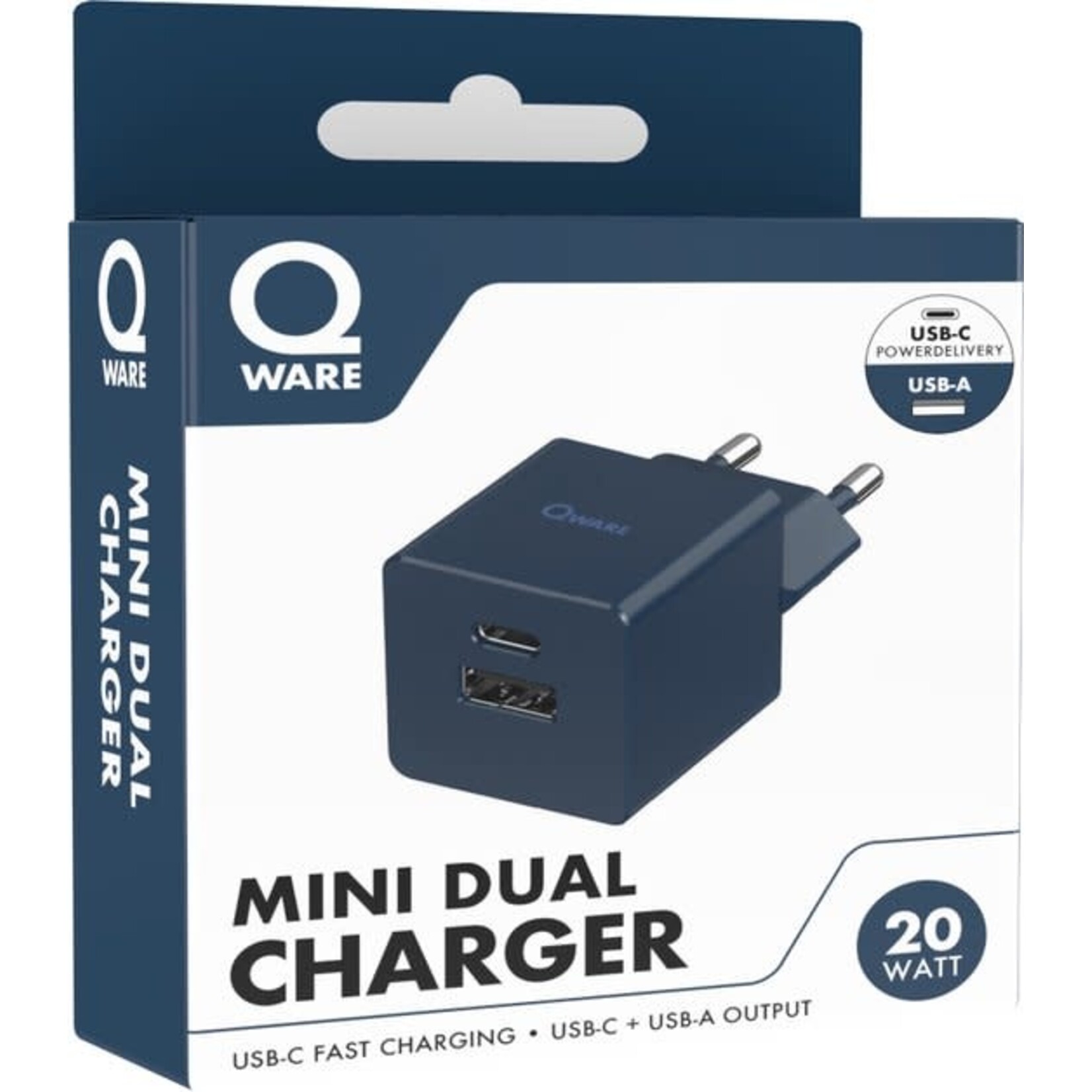 Qware Qware Mini Dual Charger (USB-C/A) with PowerDelivery - Blue